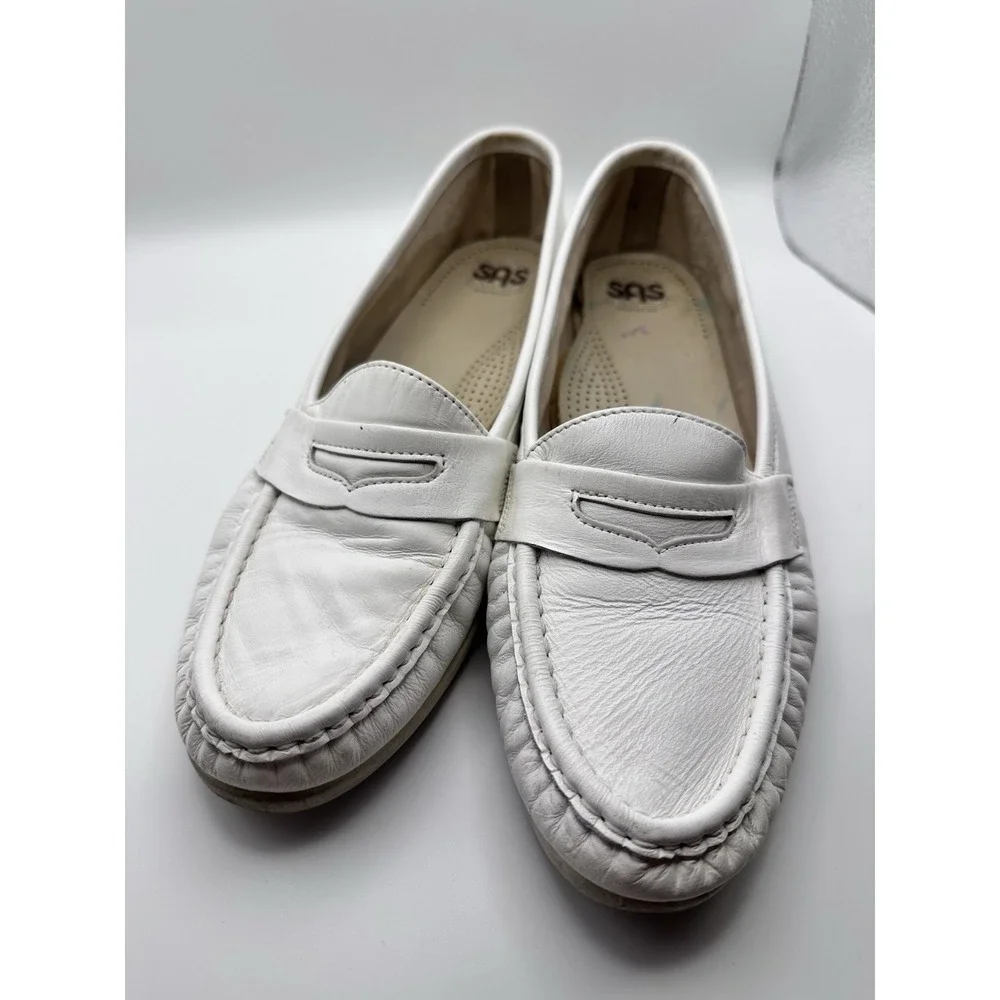 SAS Womens Wink Penny Loafers White Comfort‎ Leather Shoes, size US 8.5 M